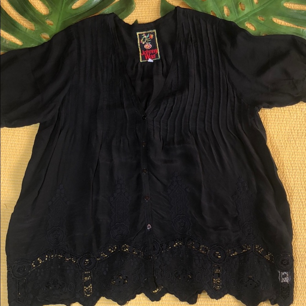 Johnny Was black silk tunic blouse kimono